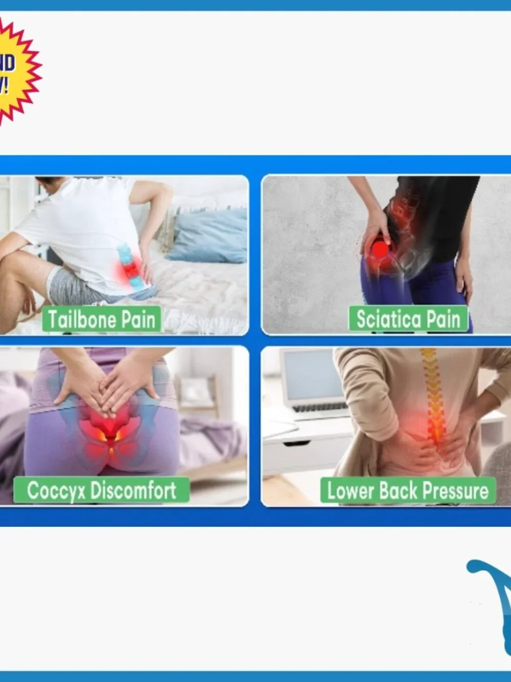 Thin Orthopedic Travel Seat Cushion for Sciatica Back Pain Relief